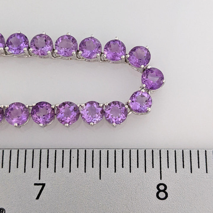 14K WHITE AMETHYST ROUND (78) 5MM ESTATE NECKLACE 26.9 GRAMS