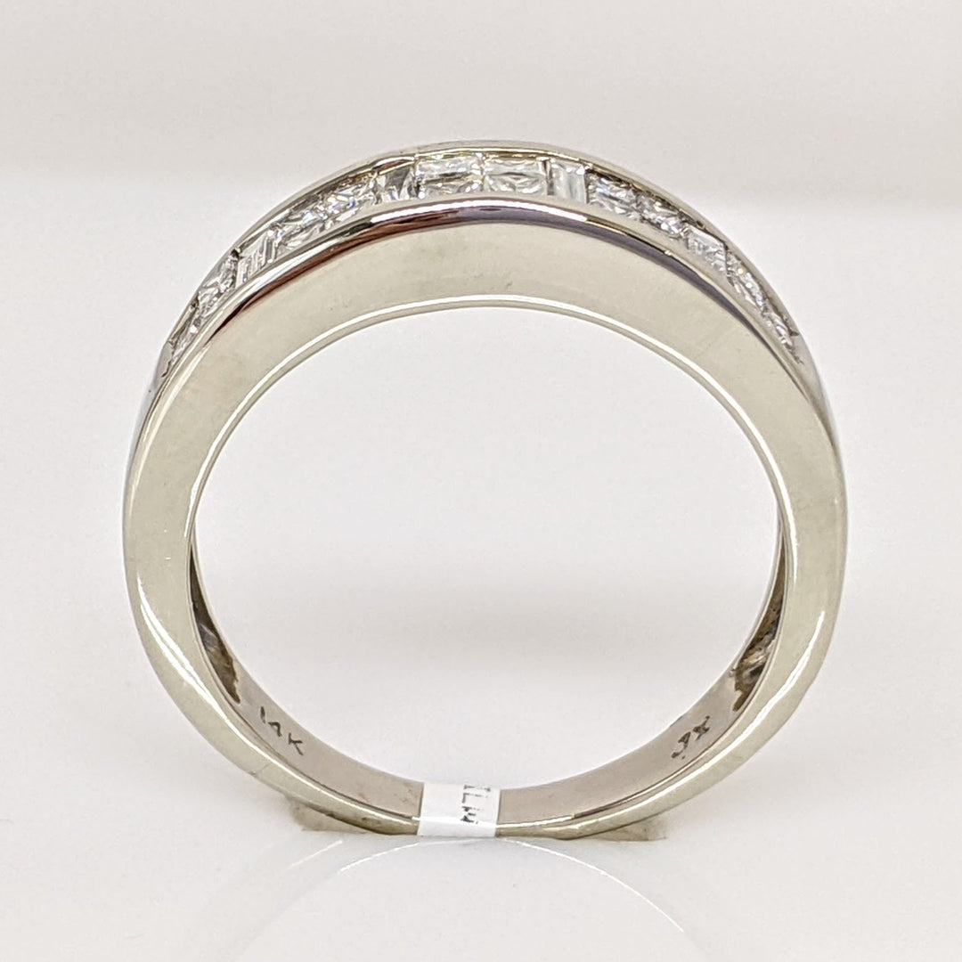 14K WHITE .59 CARAT TOTAL WEIGHT I1 G DIAMOND PRINCESS CUT (2) BAGUETTE (4) ESTATE BAND 4.5 GRAMS