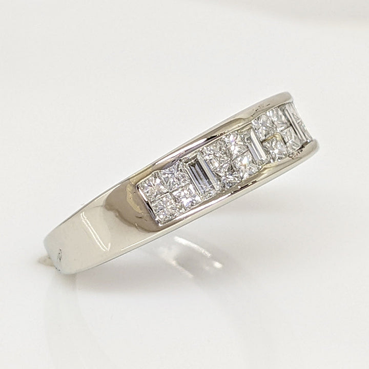 14K WHITE .59 CARAT TOTAL WEIGHT I1 G DIAMOND PRINCESS CUT (2) BAGUETTE (4) ESTATE BAND 4.5 GRAMS