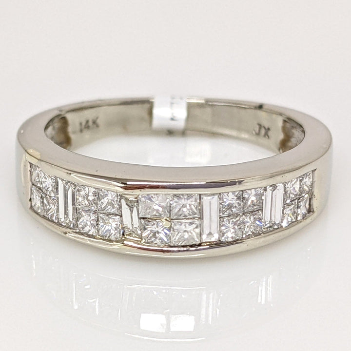 14K WHITE .59 CARAT TOTAL WEIGHT I1 G DIAMOND PRINCESS CUT (2) BAGUETTE (4) ESTATE BAND 4.5 GRAMS