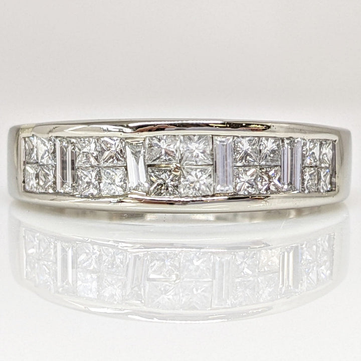 14K WHITE .59 CARAT TOTAL WEIGHT I1 G DIAMOND PRINCESS CUT (2) BAGUETTE (4) ESTATE BAND 4.5 GRAMS