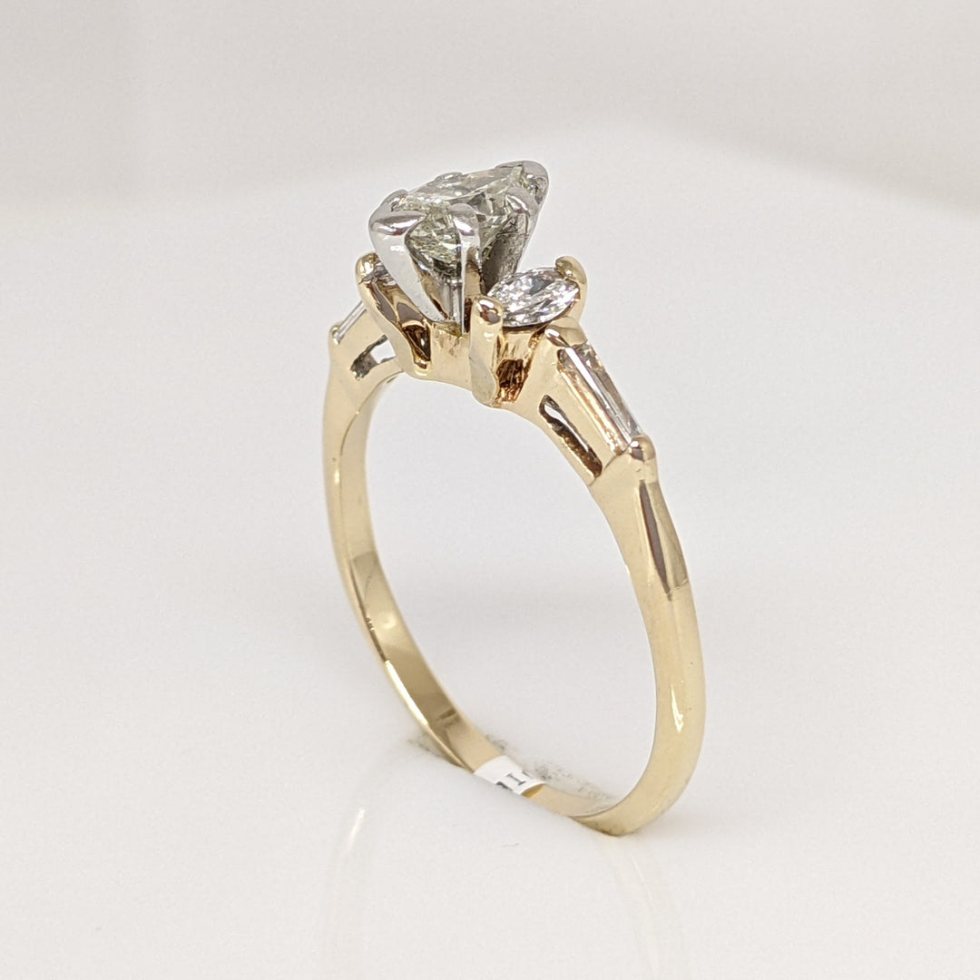 14K .82 CARAT TOTAL WEIGHT I1 I DIAMOND MARQUISE (3) BAGUETTE (2) ESTATE RING 2.7 GRAMS