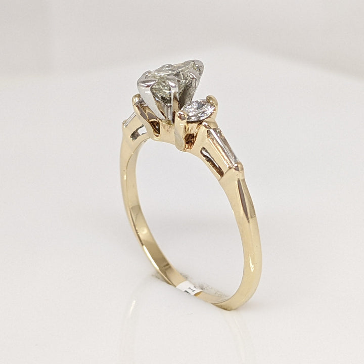 14K .82 CARAT TOTAL WEIGHT I1 I DIAMOND MARQUISE (3) BAGUETTE (2) ESTATE RING 2.7 GRAMS