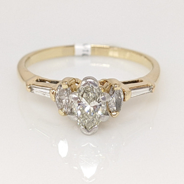 14K .82 CARAT TOTAL WEIGHT I1 I DIAMOND MARQUISE (3) BAGUETTE (2) ESTATE RING 2.7 GRAMS