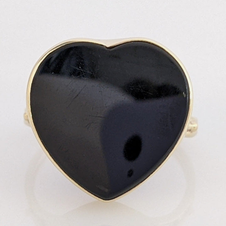 14K ONYX HEART 16MM ESTATE RING 3.4G