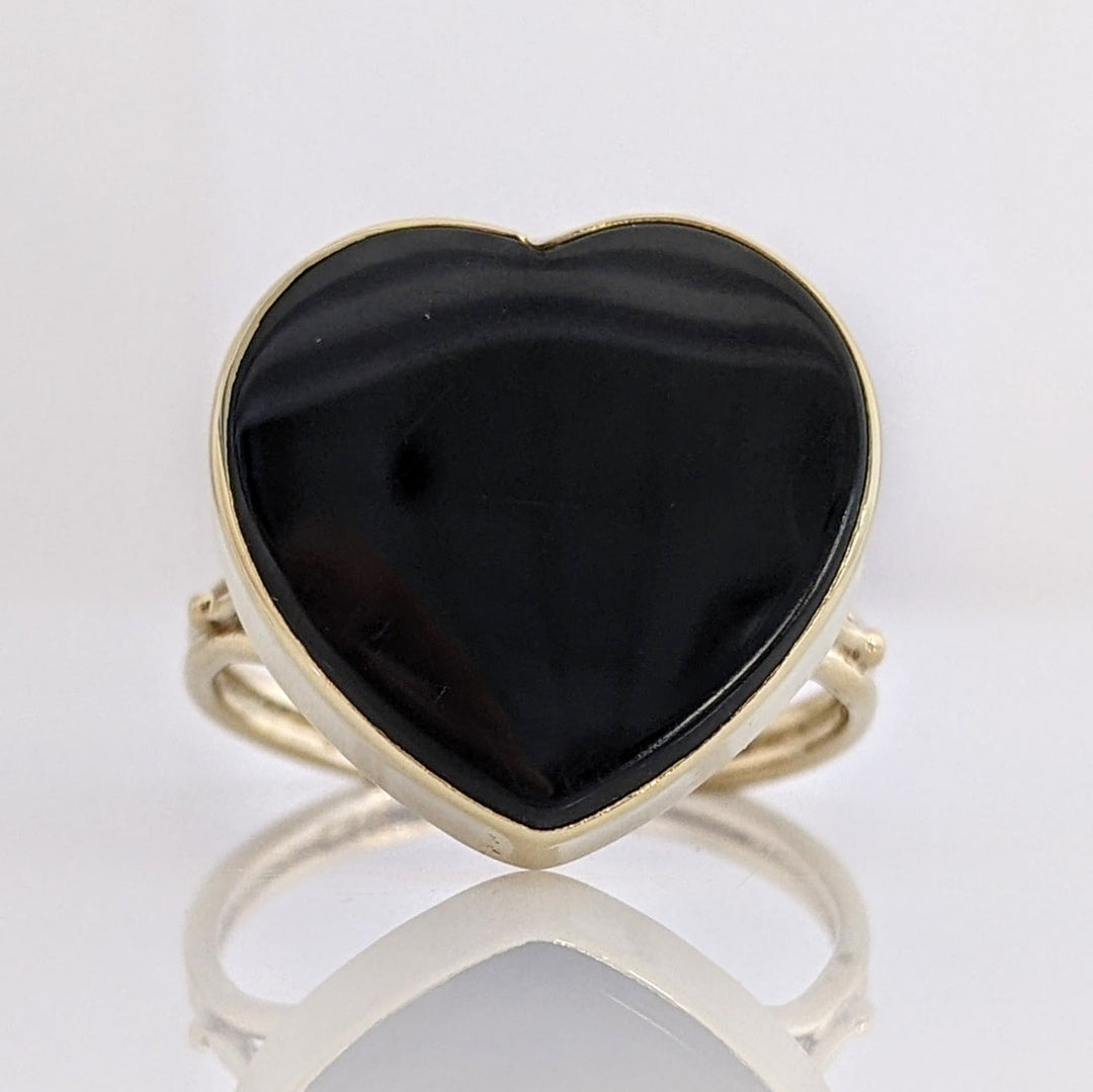 14K ONYX HEART 16MM ESTATE RING 3.4G
