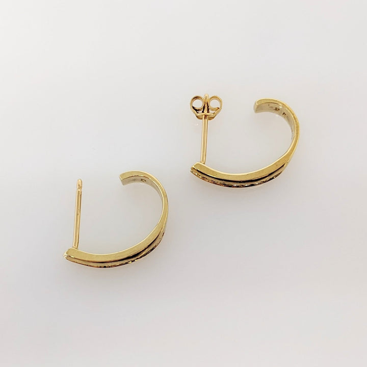 10K .20 CARAT TOTAL WEIGHT I1 K DIAMOND ROUND (16) CHANNEL SET ESTATE J-HOOP EARRINGS 2.3 GRAMS
