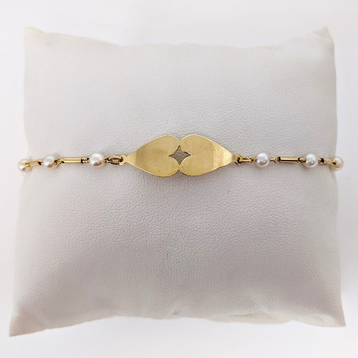 14K PEARL ROUND (14) 3.7MM WITH (2) HEART ESTATE BRACELET 3.8 GRAMS