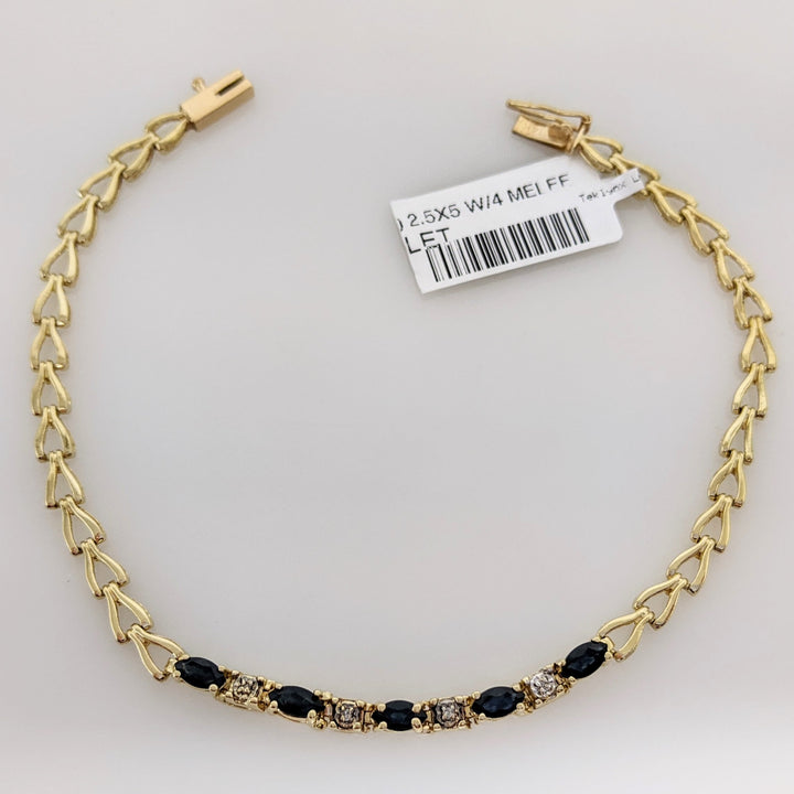 14K SAPPHIRE MARQUISE (5) 2.5X5 WITH (4) MELEE ESTATE BRACELET 5.5 GRAMS