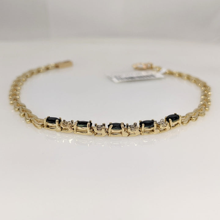 14K SAPPHIRE MARQUISE (5) 2.5X5 WITH (4) MELEE ESTATE BRACELET 5.5 GRAMS