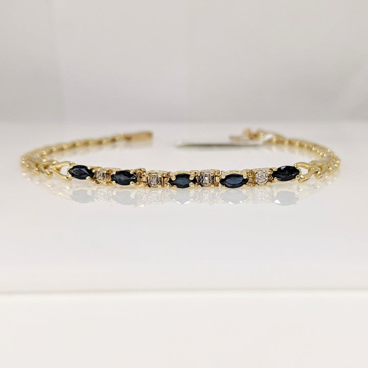 14K SAPPHIRE MARQUISE (5) 2.5X5 WITH (4) MELEE ESTATE BRACELET 5.5 GRAMS