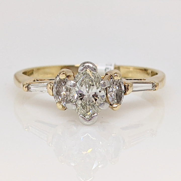 14K .82 CARAT TOTAL WEIGHT I1 I DIAMOND MARQUISE (3) BAGUETTE (2) ESTATE RING 2.7 GRAMS