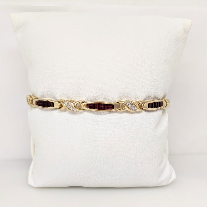 10K LAB-CREATED RUBY BAGUETTE (35) WITH (7) MELEE ESTATE BRACELET 9.1 GRAMS