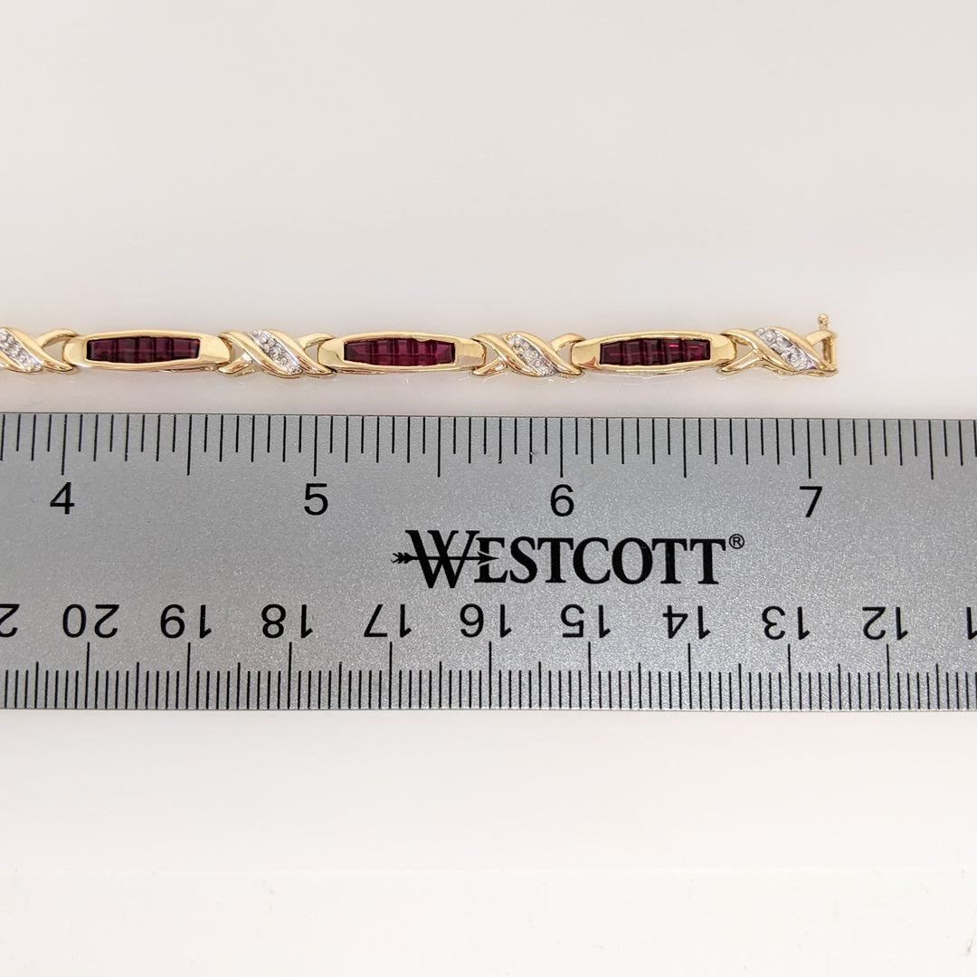 10K LAB-CREATED RUBY BAGUETTE (35) WITH (7) MELEE ESTATE BRACELET 9.1 GRAMS
