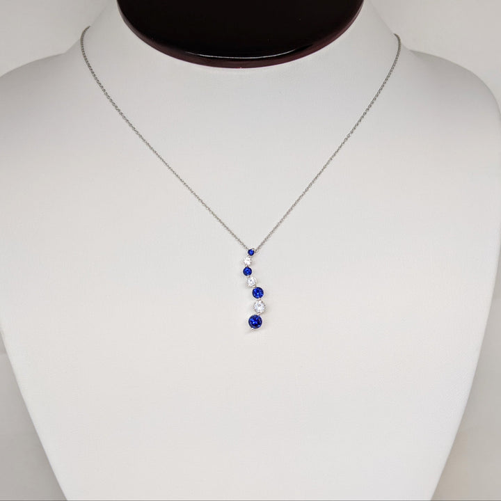 10K WHITE SYNTHETIC BLUE/ WHITE SAPPHIRE JOURNEY ESTATE PENDANT & CHAIN 1.8 GRAMS
