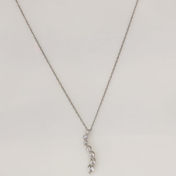 14K WHITE .40 CARAT TOTAL WEIGHT SI2 H DIAMOND ROUND (7) ESTATE JOURNEY PENDANT & CHAIN 1.7 GRAMS