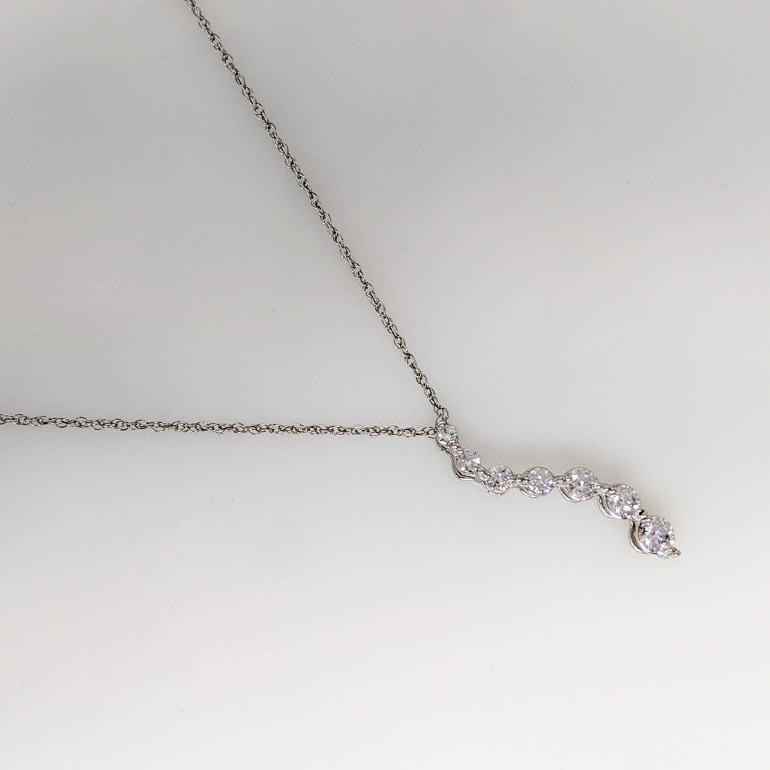 14K WHITE .40 CARAT TOTAL WEIGHT SI2 H DIAMOND ROUND (7) ESTATE JOURNEY PENDANT & CHAIN 1.7 GRAMS