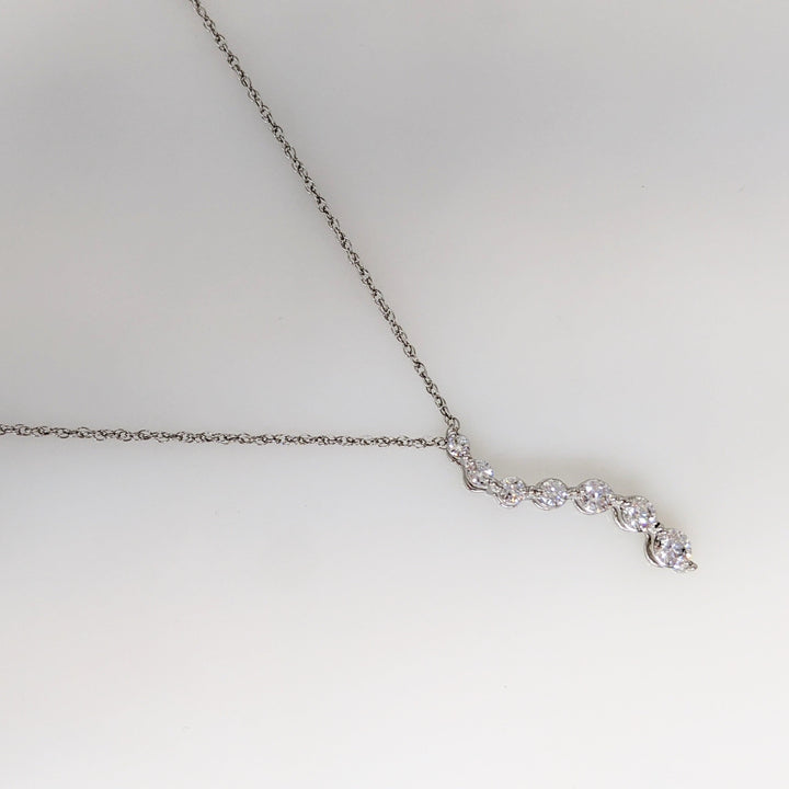 14K WHITE .40 CARAT TOTAL WEIGHT SI2 H DIAMOND ROUND (7) ESTATE JOURNEY PENDANT & CHAIN 1.7 GRAMS