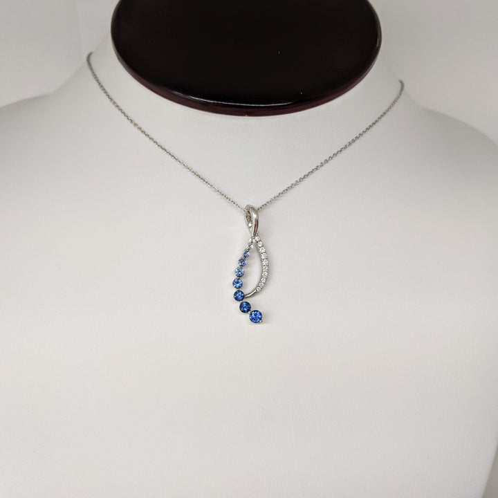 14K WHITE SAPPHIRE ROUND (9) WITH .25 DIAMOND TOTAL WEIGHT ESTATE JOURNEY PENDANT & CHAIN 3.7 GRAMS