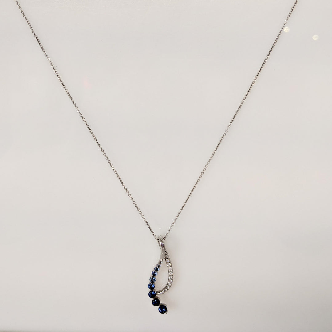 14K WHITE SAPPHIRE ROUND (9) WITH .25 DIAMOND TOTAL WEIGHT ESTATE JOURNEY PENDANT & CHAIN 3.7 GRAMS