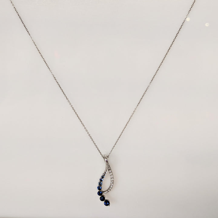 14K WHITE SAPPHIRE ROUND (9) WITH .25 DIAMOND TOTAL WEIGHT ESTATE JOURNEY PENDANT & CHAIN 3.7 GRAMS