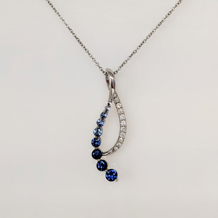 14K WHITE SAPPHIRE ROUND (9) WITH .25 DIAMOND TOTAL WEIGHT ESTATE JOURNEY PENDANT & CHAIN 3.7 GRAMS