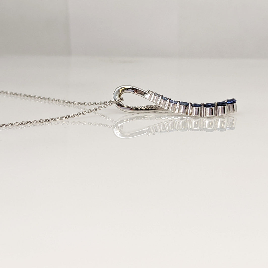 14K WHITE SAPPHIRE ROUND (9) WITH .25 DIAMOND TOTAL WEIGHT ESTATE JOURNEY PENDANT & CHAIN 3.7 GRAMS