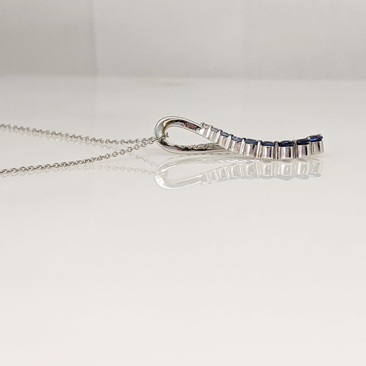 14K WHITE SAPPHIRE ROUND (9) WITH .25 DIAMOND TOTAL WEIGHT ESTATE JOURNEY PENDANT & CHAIN 3.7 GRAMS