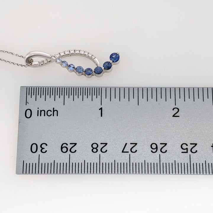 14K WHITE SAPPHIRE ROUND (9) WITH .25 DIAMOND TOTAL WEIGHT ESTATE JOURNEY PENDANT & CHAIN 3.7 GRAMS