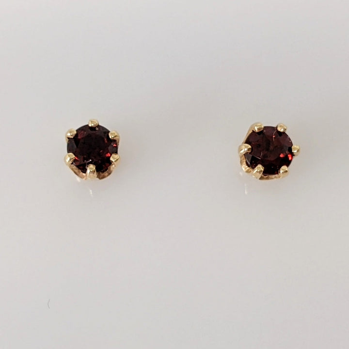 14K GARNET ROUND 4MM ESTATE STUD EARRINGS 0.9 GRAMS