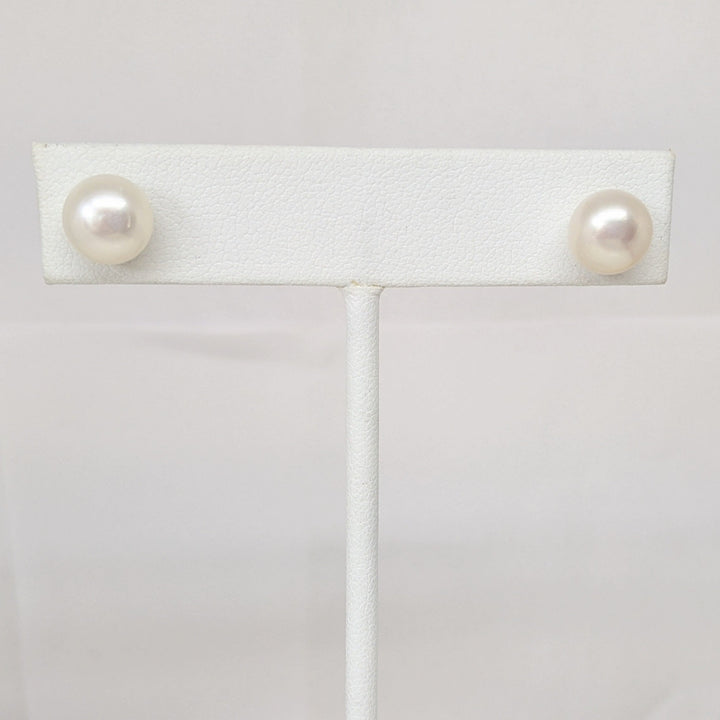 14K PEARL BUTTON 8.5MM STUD ESTATE EARRINGS 1.5 GRAMS