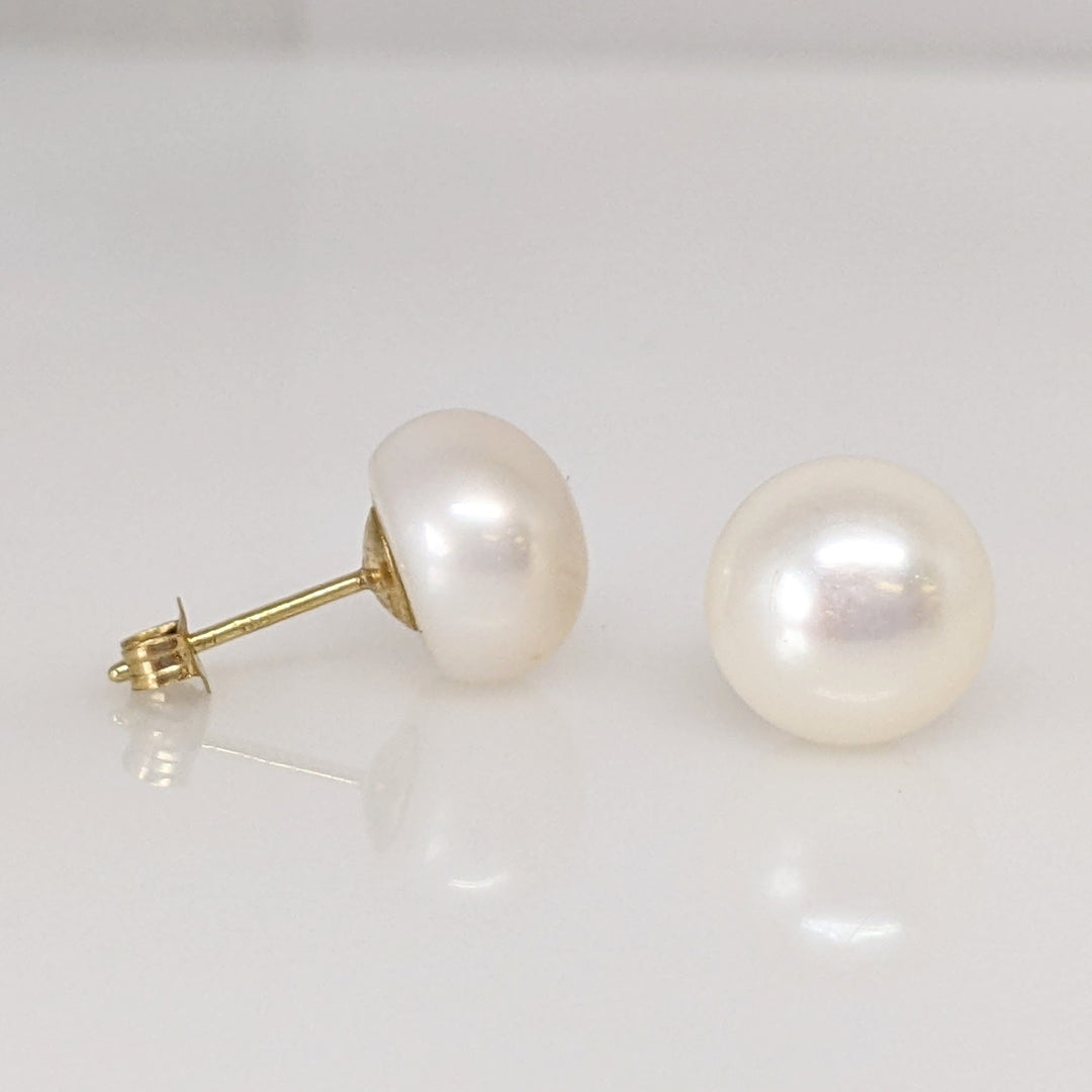 14K PEARL BUTTON 8.5MM STUD ESTATE EARRINGS 1.5 GRAMS