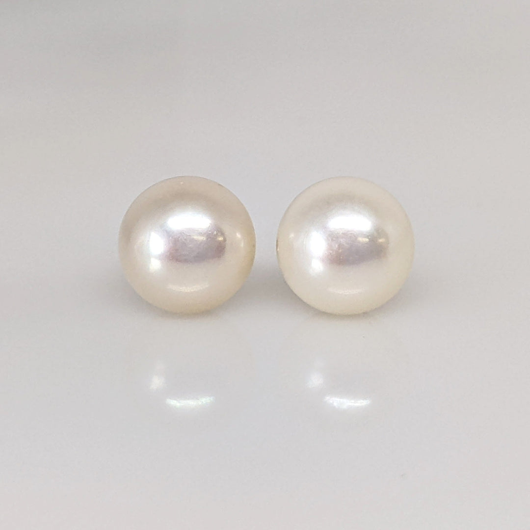 14K PEARL BUTTON 8.5MM STUD ESTATE EARRINGS 1.5 GRAMS