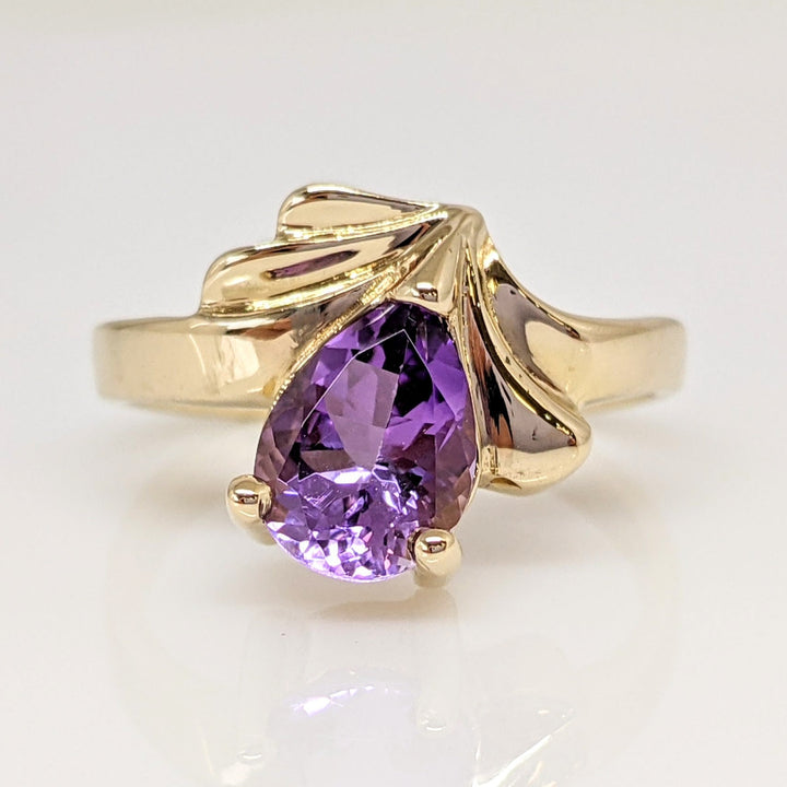 14K AMETHYST PEAR 6X8 ESTATE RING 3.4 GRAMS