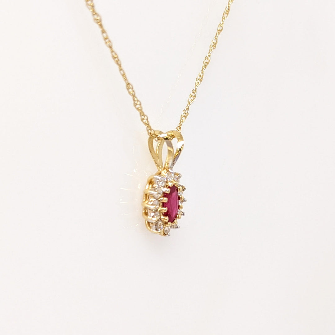 14K RUBY OVAL 4X6 WITH .25 DIAMOND TOTAL WEIGHT (12) ESTATE PENDANT & CHAIN 1.8 GRAMS