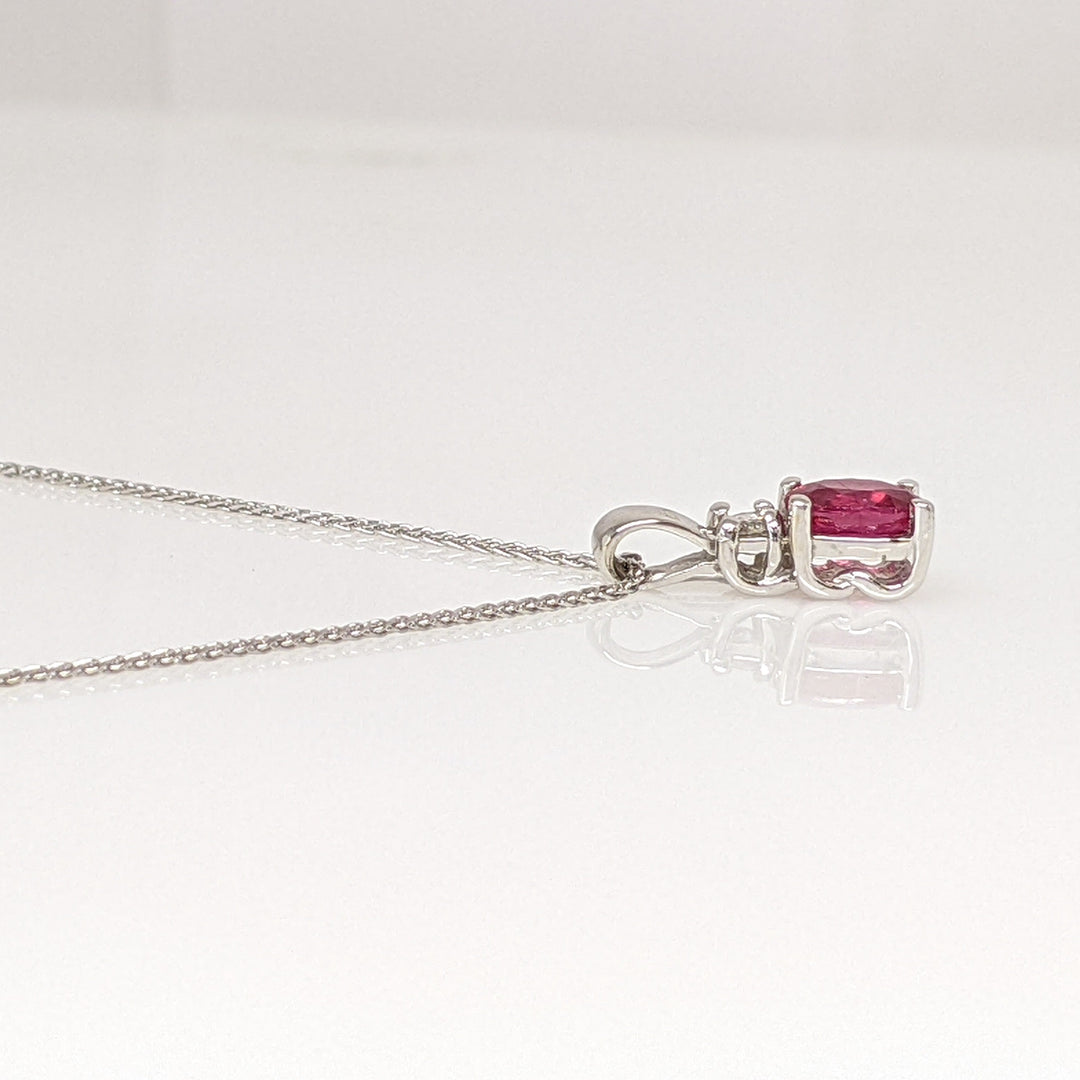 14K WHITE RUBY "AA" OVAL 4X6 WITH .07 CARAT TOTAL DIAMOND ROUND ESTATE PENDANT & CHAIN 2.3 GRAMS