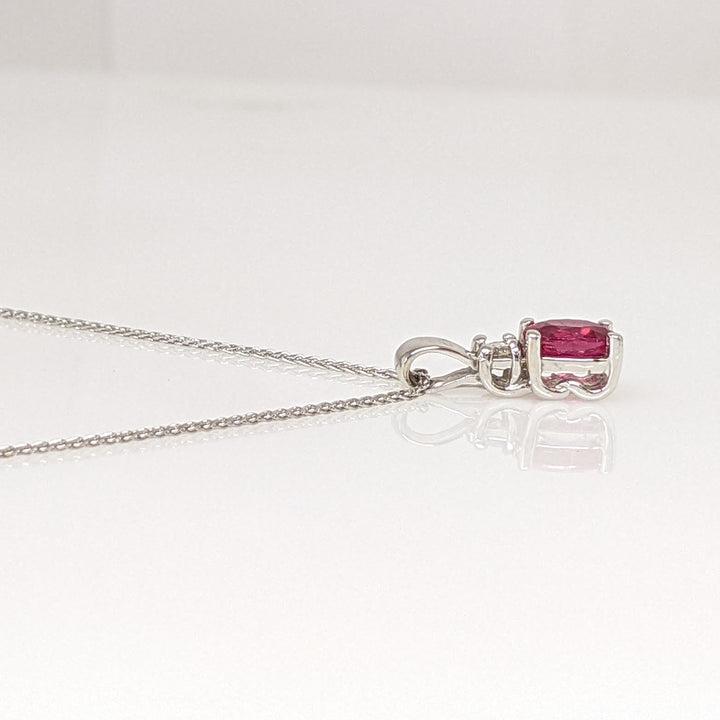 14K WHITE RUBY "AA" OVAL 4X6 WITH .07 CARAT TOTAL DIAMOND ROUND ESTATE PENDANT & CHAIN 2.3 GRAMS