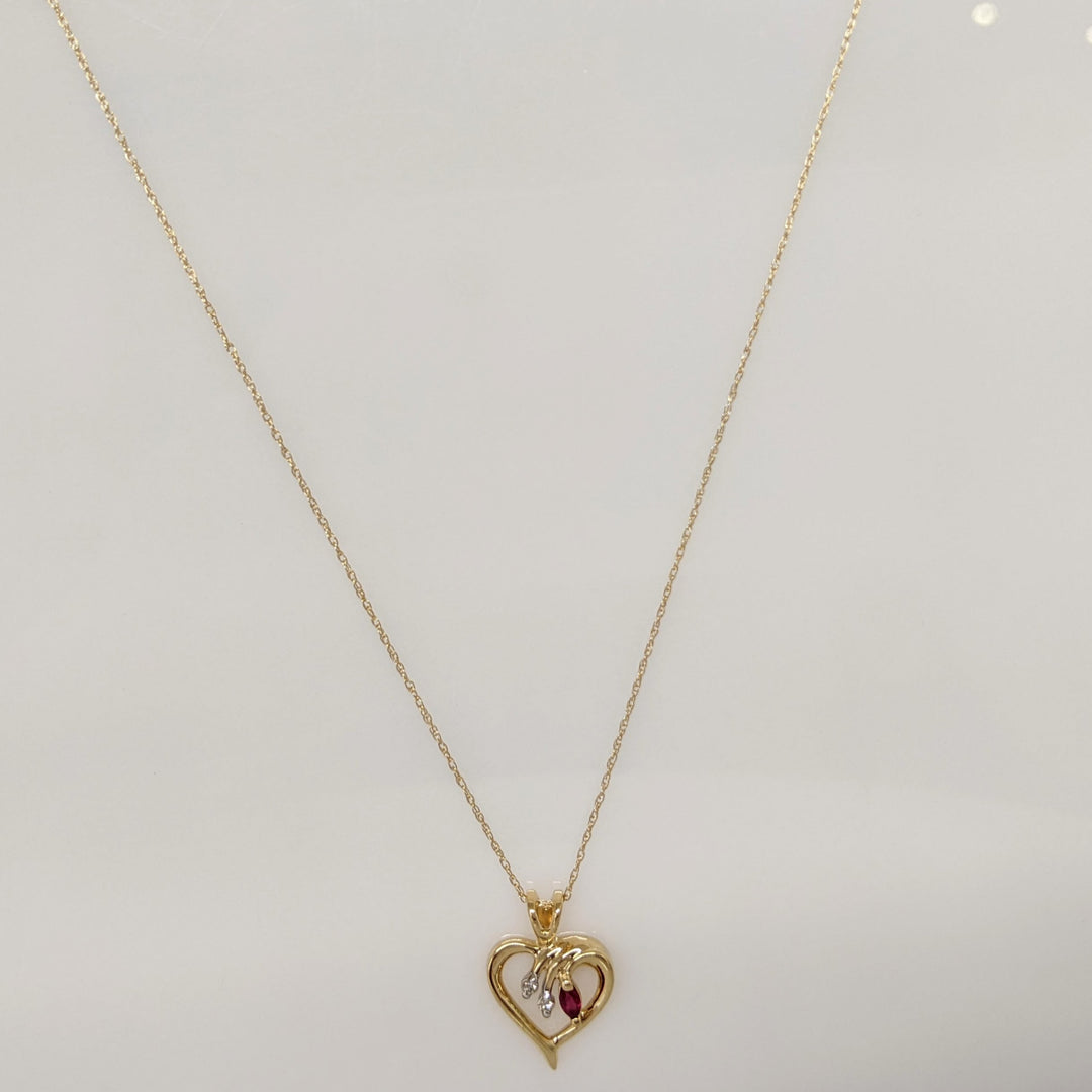 14K RUBY MARQUISE 2X4 WITH (2) MELEE ESTATE PENDANT & CHAIN  1.8 GRAMS