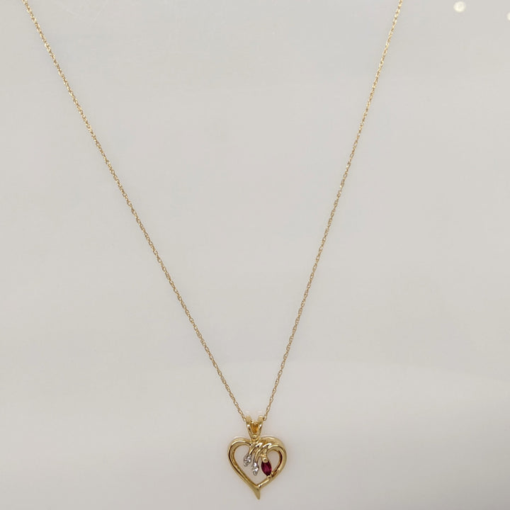 14K RUBY MARQUISE 2X4 WITH (2) MELEE ESTATE PENDANT & CHAIN  1.8 GRAMS