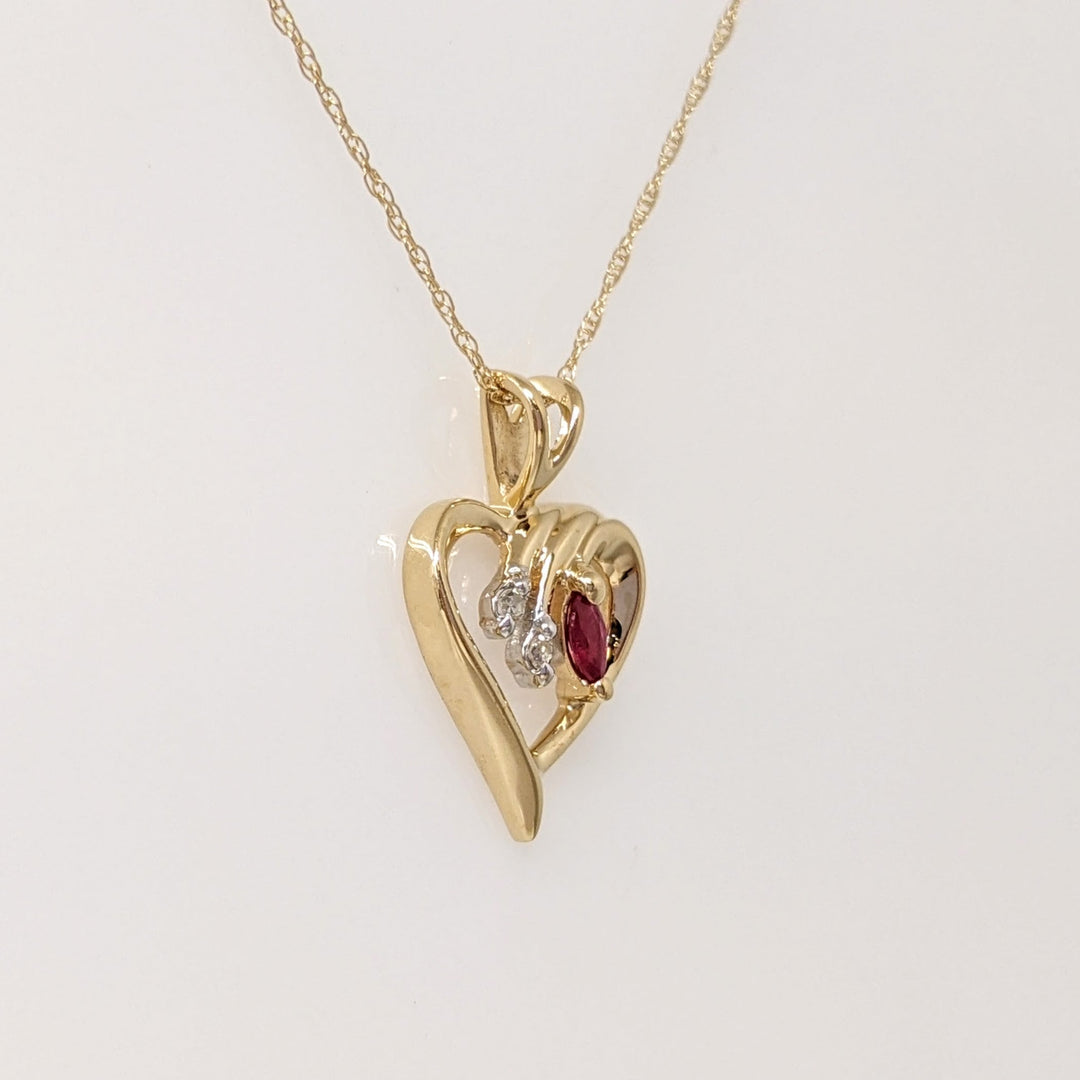 14K RUBY MARQUISE 2X4 WITH (2) MELEE ESTATE PENDANT & CHAIN  1.8 GRAMS