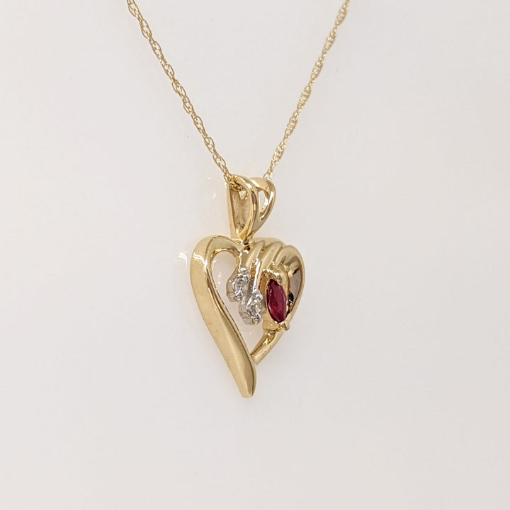 14K RUBY MARQUISE 2X4 WITH (2) MELEE ESTATE PENDANT & CHAIN  1.8 GRAMS