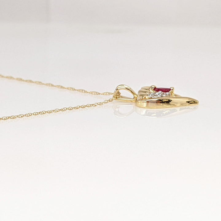 14K RUBY MARQUISE 2X4 WITH (2) MELEE ESTATE PENDANT & CHAIN  1.8 GRAMS