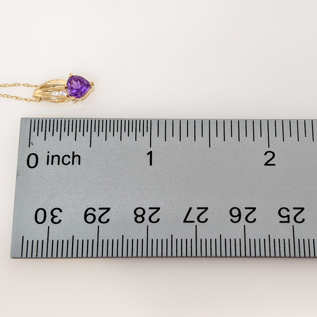 10K AMETHYST HEART 5MM WITH (2) CUBIC ZIRCONIA ESTATE PENDANT & CHAIN 1.0 GRAMS