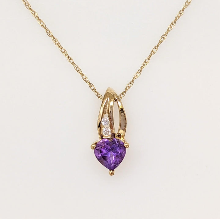 10K AMETHYST HEART 5MM WITH (2) CUBIC ZIRCONIA ESTATE PENDANT & CHAIN 1.0 GRAMS