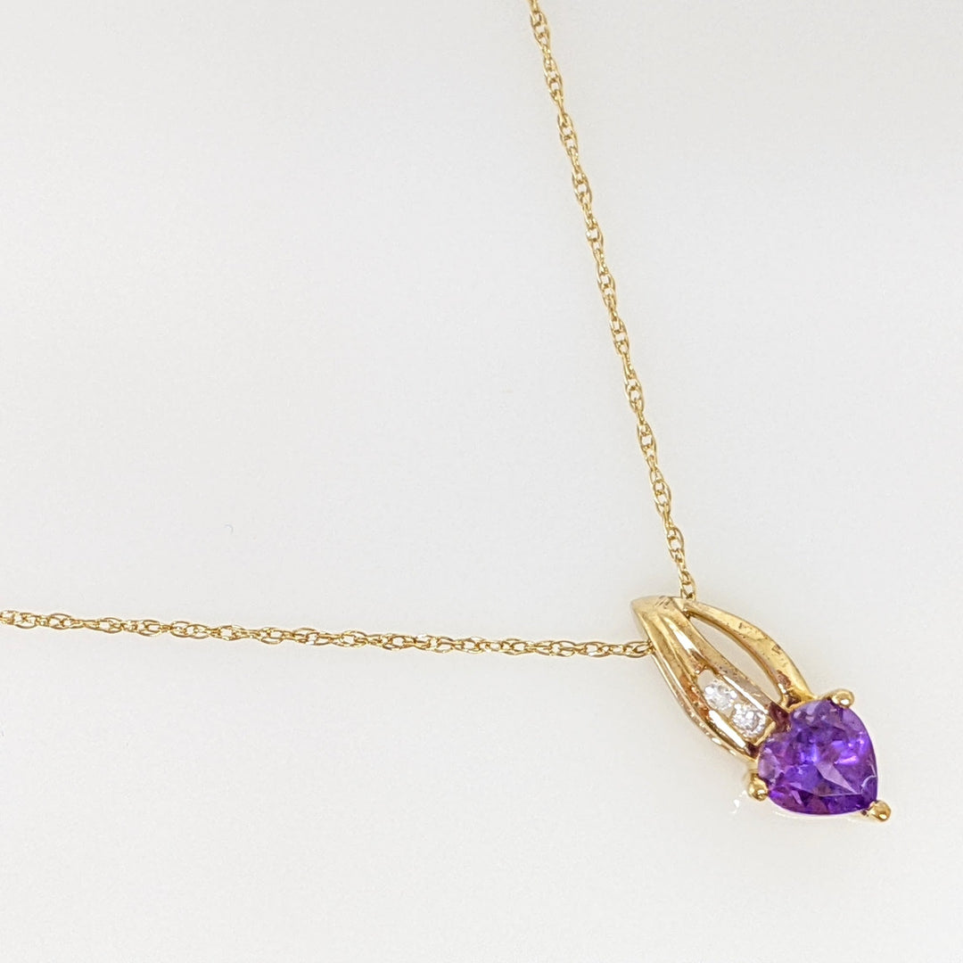 10K AMETHYST HEART 5MM WITH (2) CUBIC ZIRCONIA ESTATE PENDANT & CHAIN 1.0 GRAMS