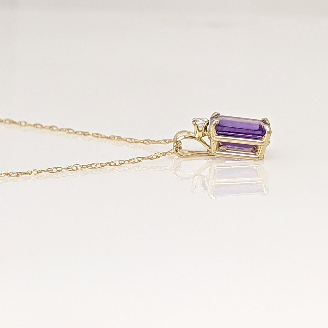 10K AMETHYST EMERALD CUT 5X7 WITH CUBIC ZIRCONIA ESTATE PENDANT & CHAIN 0.9 GRAMS