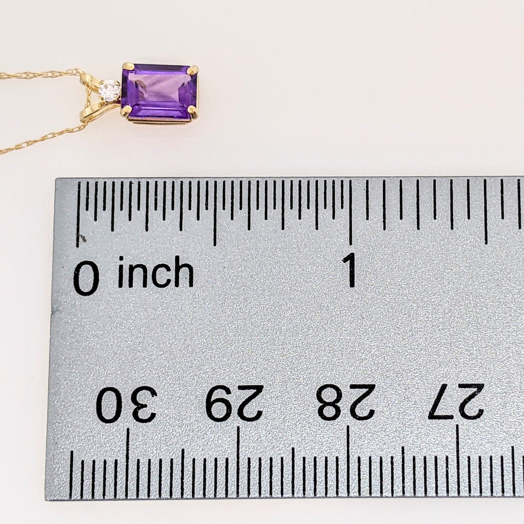 10K AMETHYST EMERALD CUT 5X7 WITH CUBIC ZIRCONIA ESTATE PENDANT & CHAIN 0.9 GRAMS
