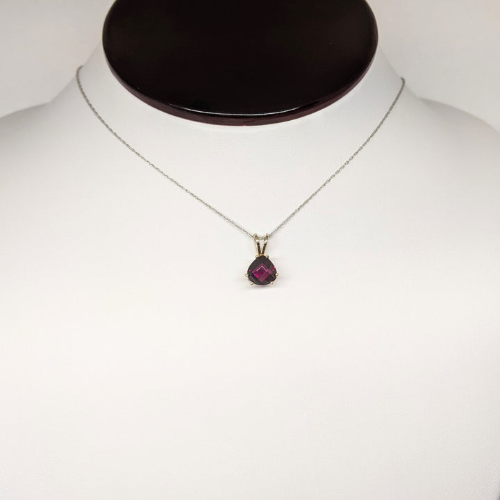 14K WHITE RHODLITE GARNET CUSHION 8MM ESTATE PENDANT & CHAIN 1.9 GRAMS