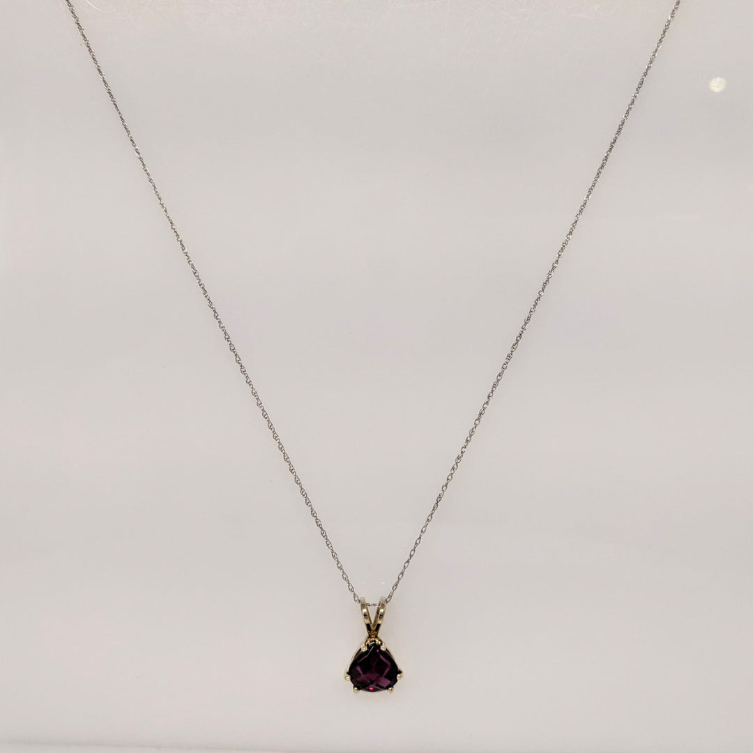 14K WHITE RHODLITE GARNET CUSHION 8MM ESTATE PENDANT & CHAIN 1.9 GRAMS