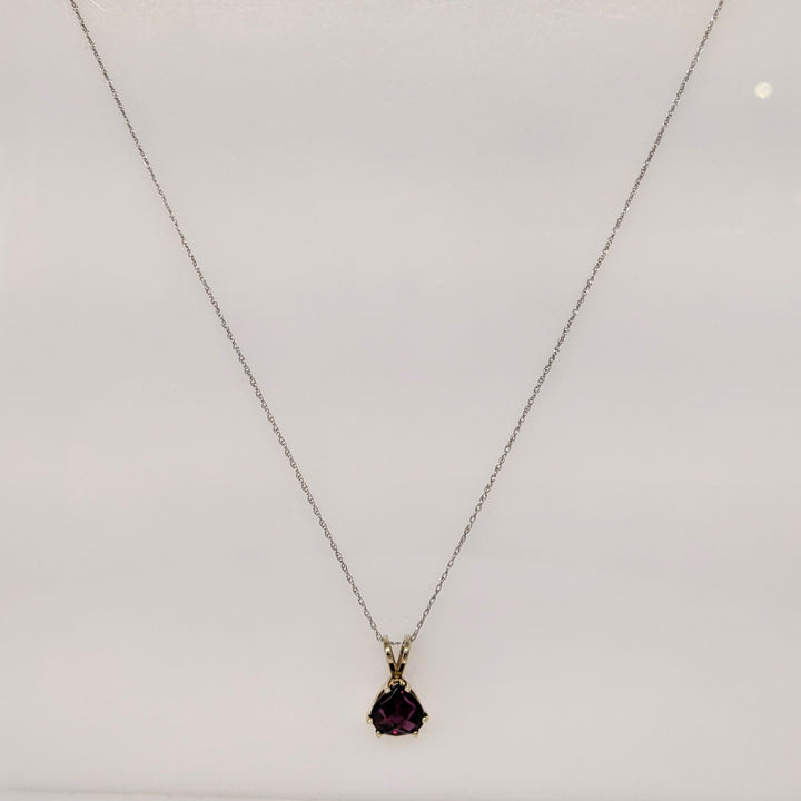 14K WHITE RHODLITE GARNET CUSHION 8MM ESTATE PENDANT & CHAIN 1.9 GRAMS